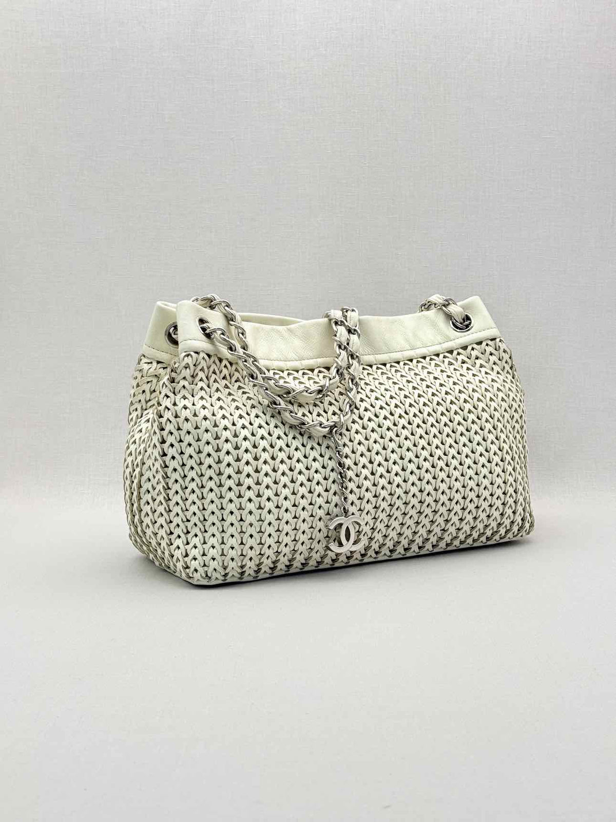 CHANEL Woven White Tote Bag