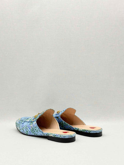 GUCCI Princetown Blue Multicolor Size EU 37.5 Mules
