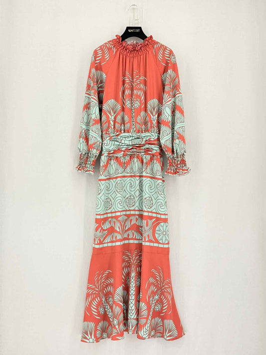 JOHANNA ORTIZ Red & Green Printed Size US 4 Midi Dress