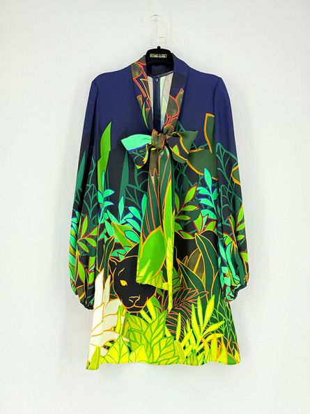 VALENTINO Green Multicolor Size US 4 Short Dress