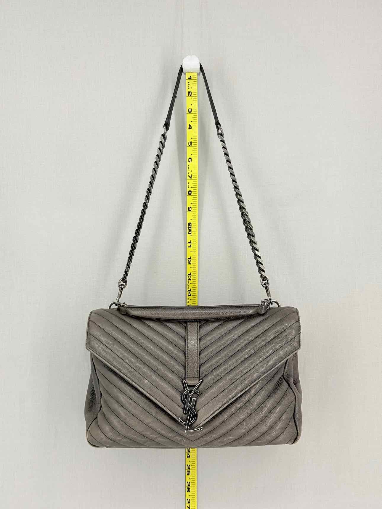 SAINT LAURENT College Grey Chevron Shoulder Bag