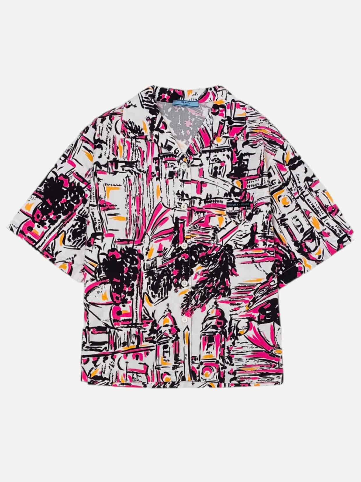PRADA White Multicolor Printed Size US 8 Shirt
