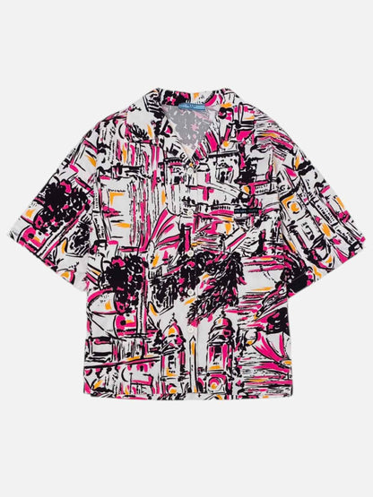 PRADA White Multicolor Printed Size US 8 Shirt