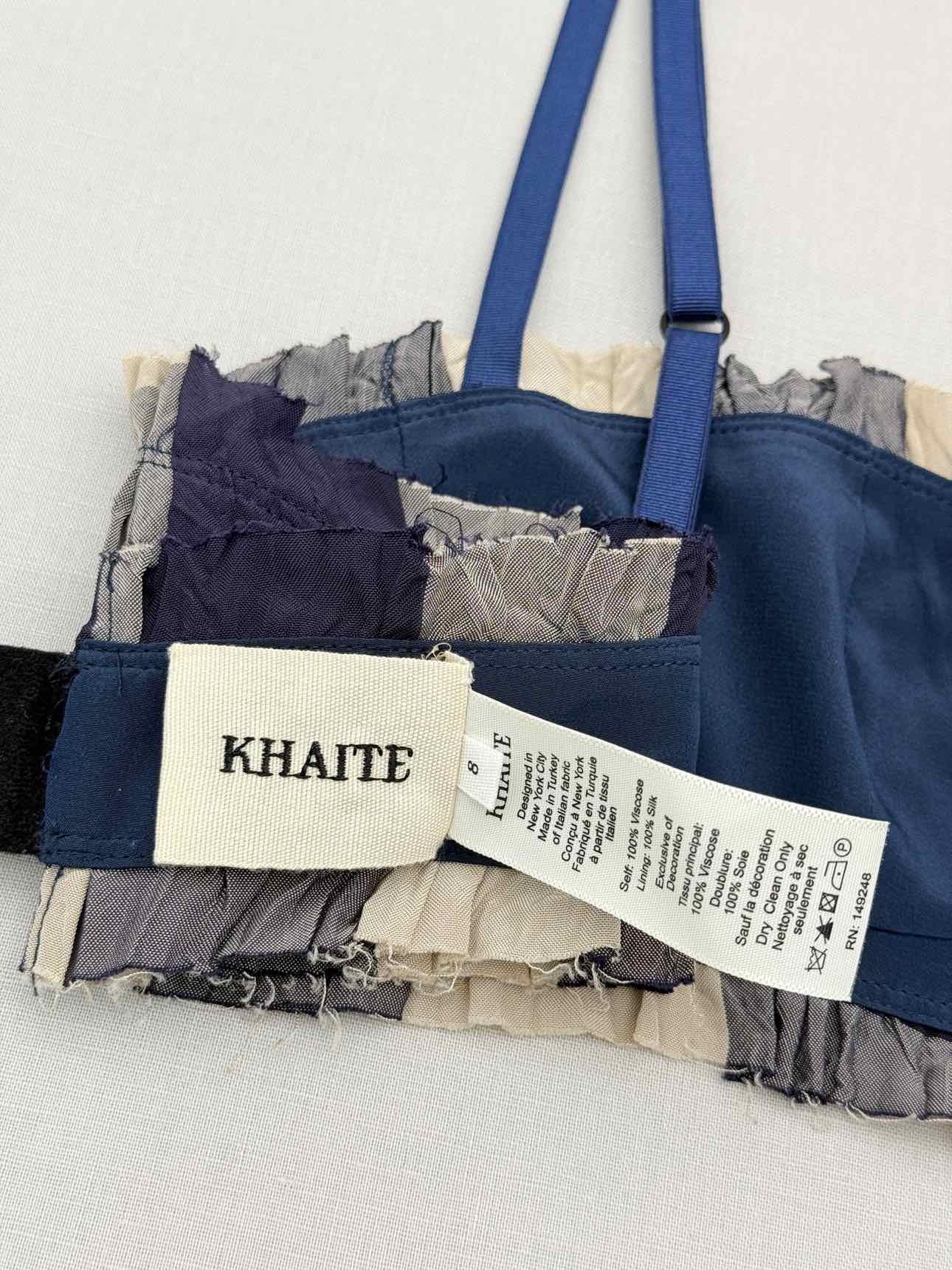 KHAITE Indira Blue & Cream Check Bra Top