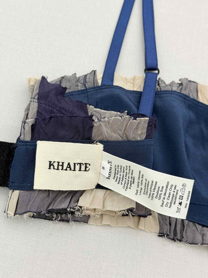 KHAITE Indira Blue & Cream Check Bra Top