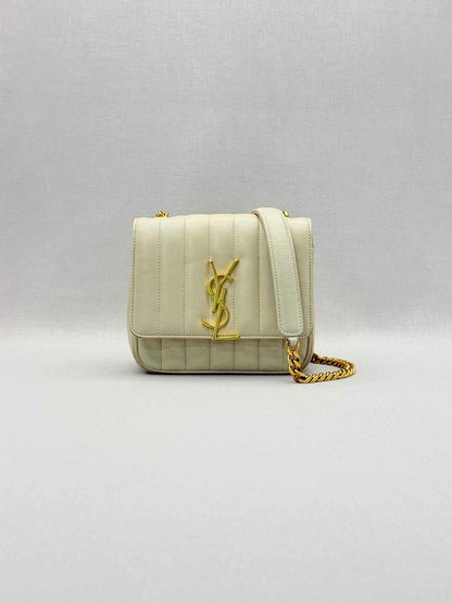 SAINT LAURENT Vicky Beige Quilted Shoulder Bag