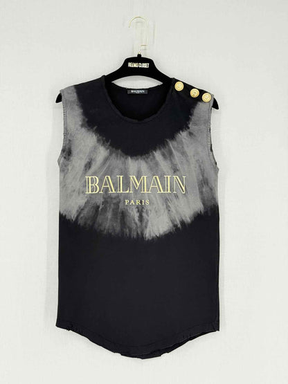 BALMAIN Grey & Black Tie-dye Size US 2 Top