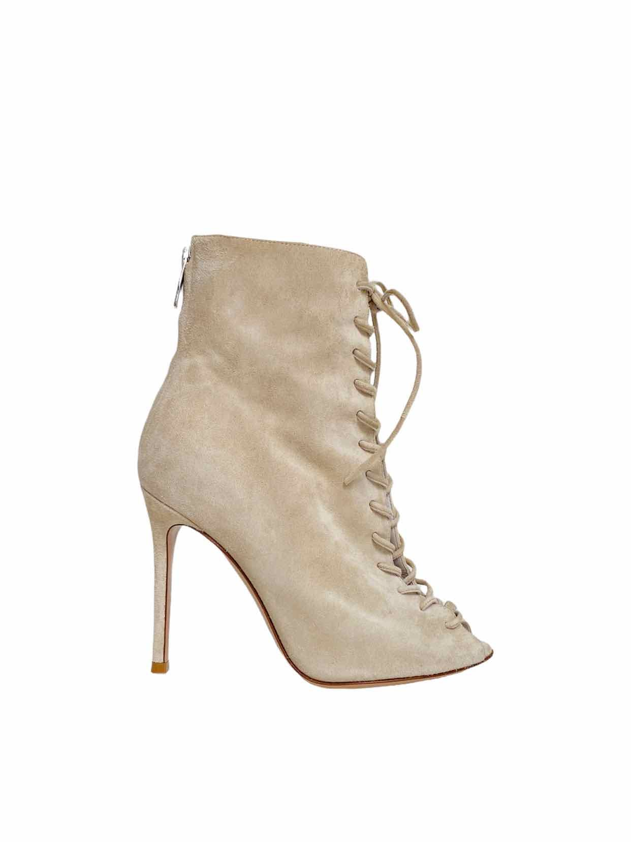 GIANVITO ROSSI Lace Up Beige Ankle Boots 34