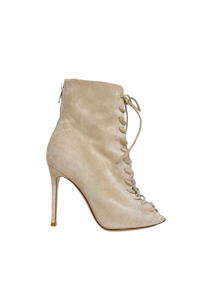 GIANVITO ROSSI Lace Up Beige Ankle Boots 34