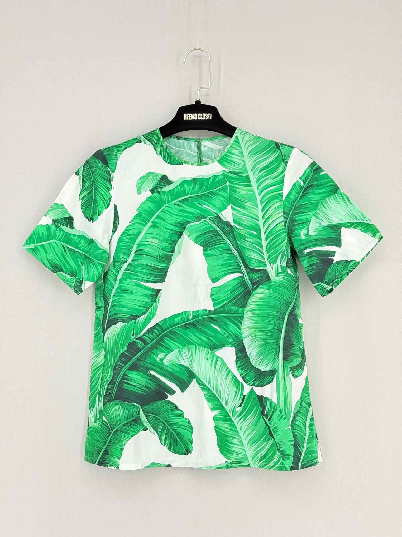 DOLCE & GABBANA White & Green Leaf Print Size US 0 Top
