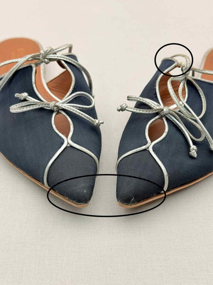 MALONE SOULIERS Navy Blue w/ Silver Size EU 39.5 Mules
