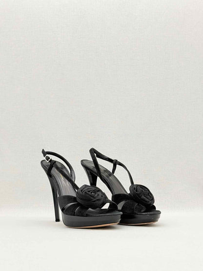 GIANVITO ROSSI Black Rose Size EU 37.5 Slingbacks