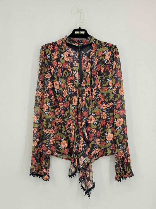 NICHOLAS Khaki Multicolor Floral Print Size US 4 Blouse