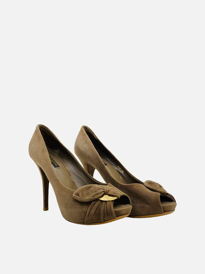 LOUIS VUITTON Peep Toe Khaki Pumps