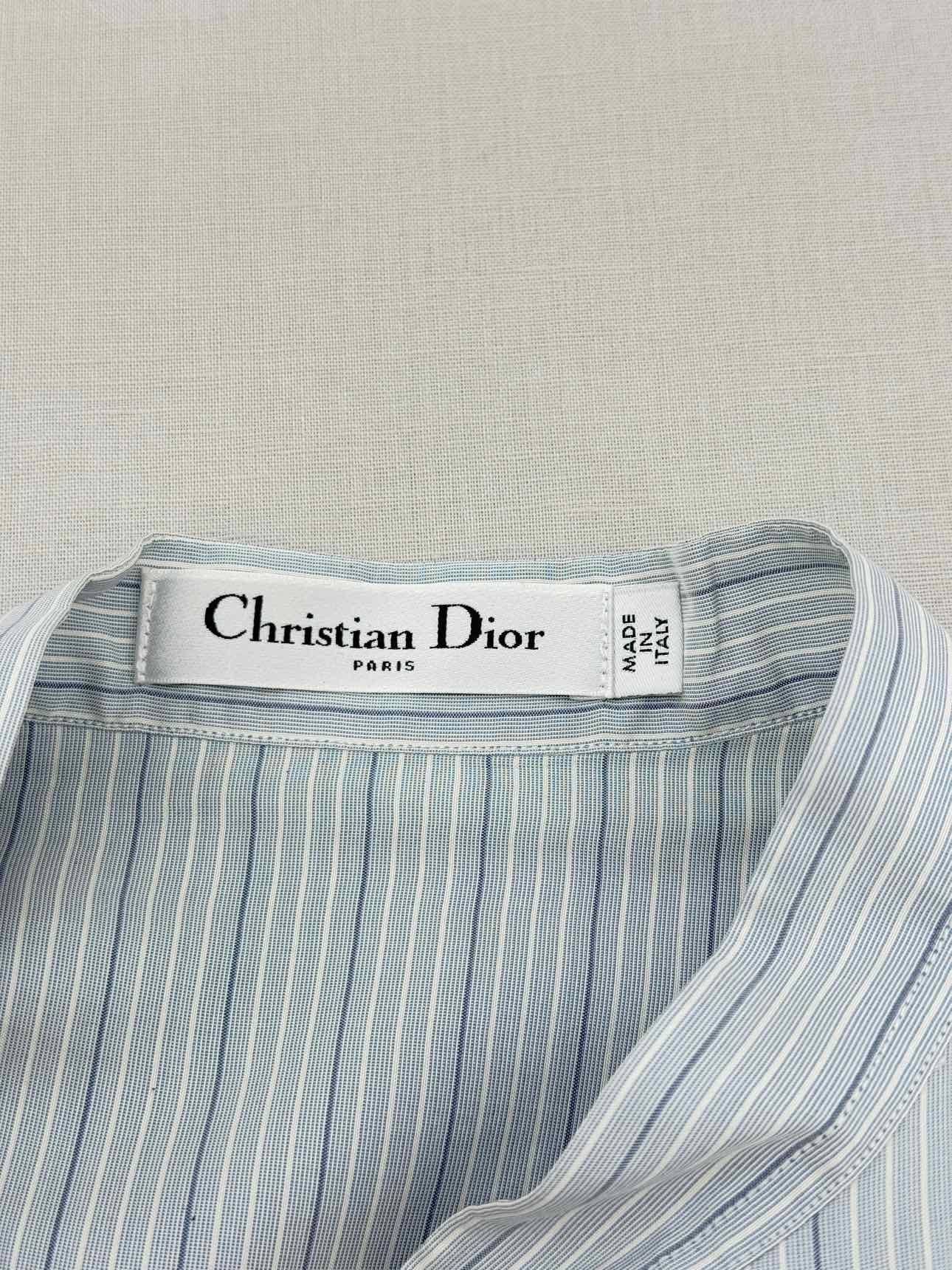 CHRISTIAN DIOR Grey & Blue Pinstripe Size US 6 Blouse