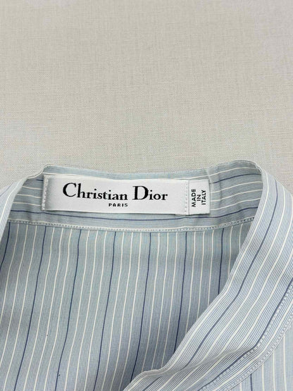 CHRISTIAN DIOR Grey & Blue Pinstripe Size US 6 Blouse