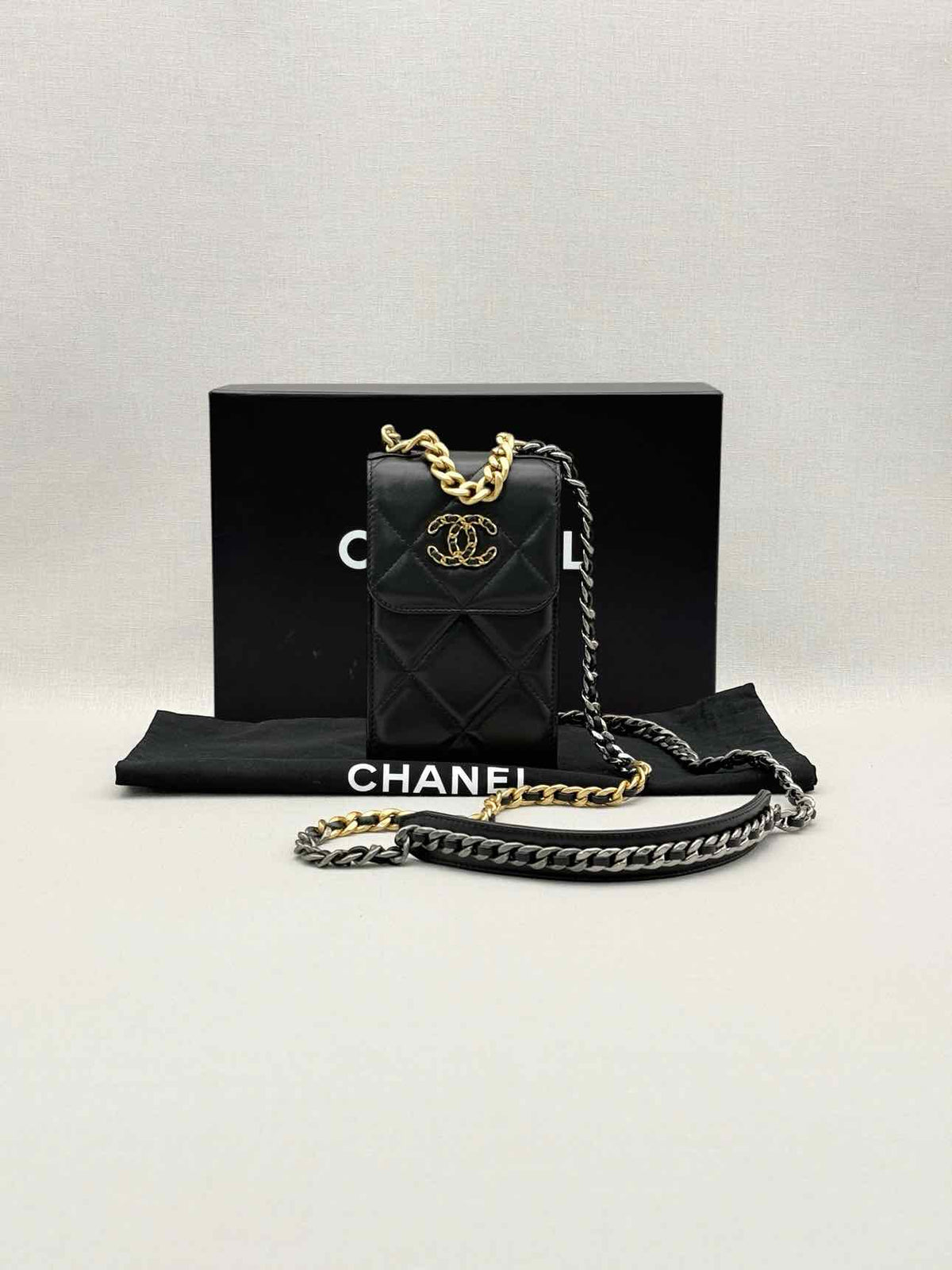 CHANEL Black Quilted Phone case