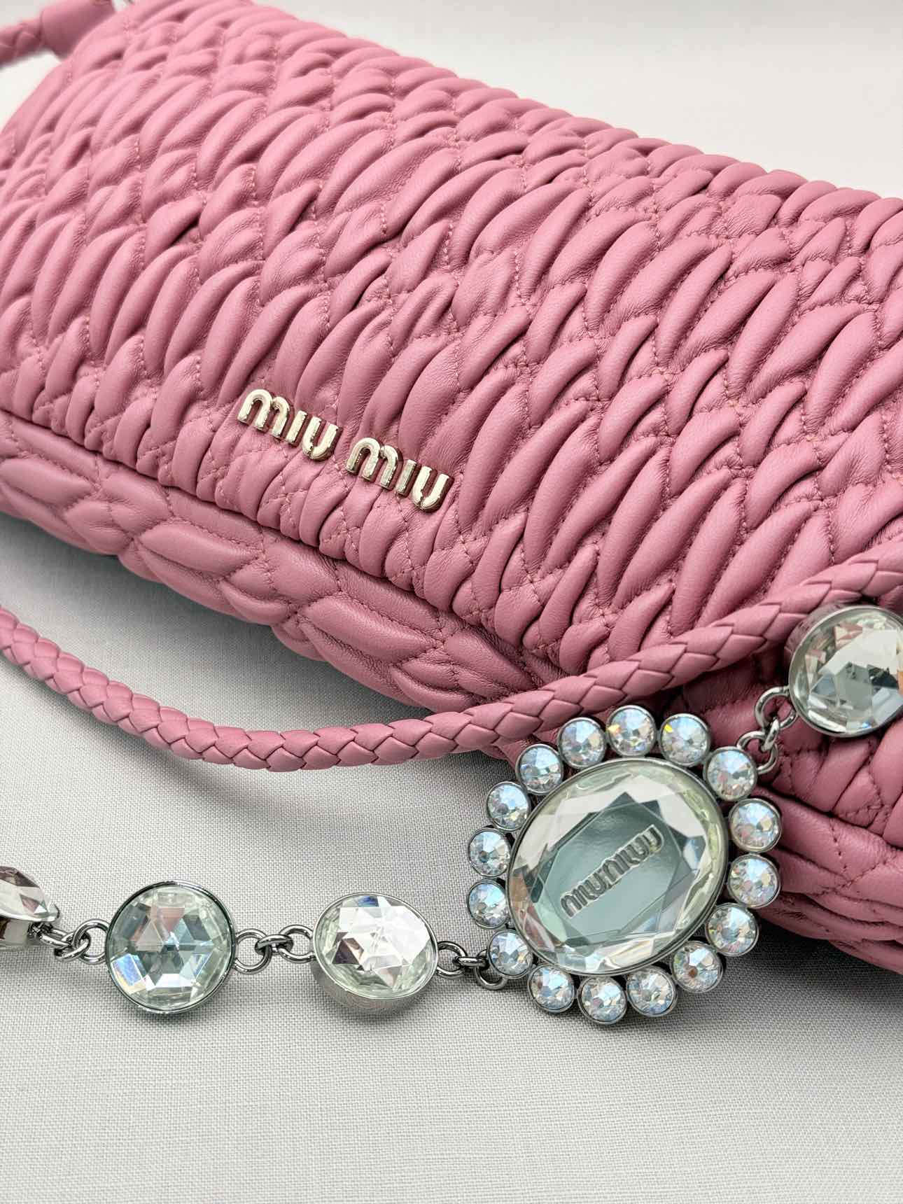MIU MIU Nappa Crystal Pink Matelasse Shoulder Bag