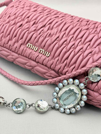 MIU MIU Nappa Crystal Pink Matelasse Shoulder Bag