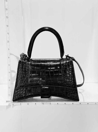 BALENCIAGA Hourglass Black Croc Embossed Top Handle