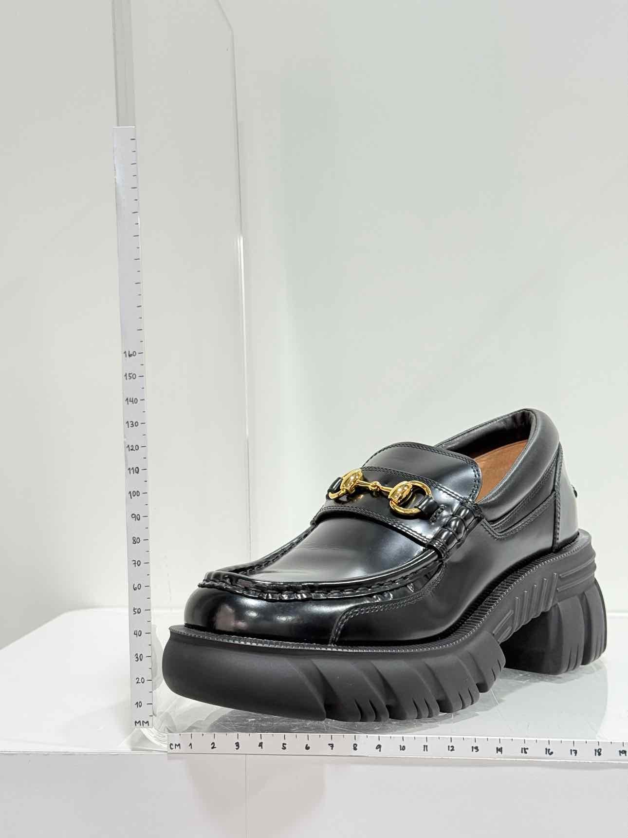 GUCCI Lug Sole Black Horsebit Size EU 37.5 Loafers