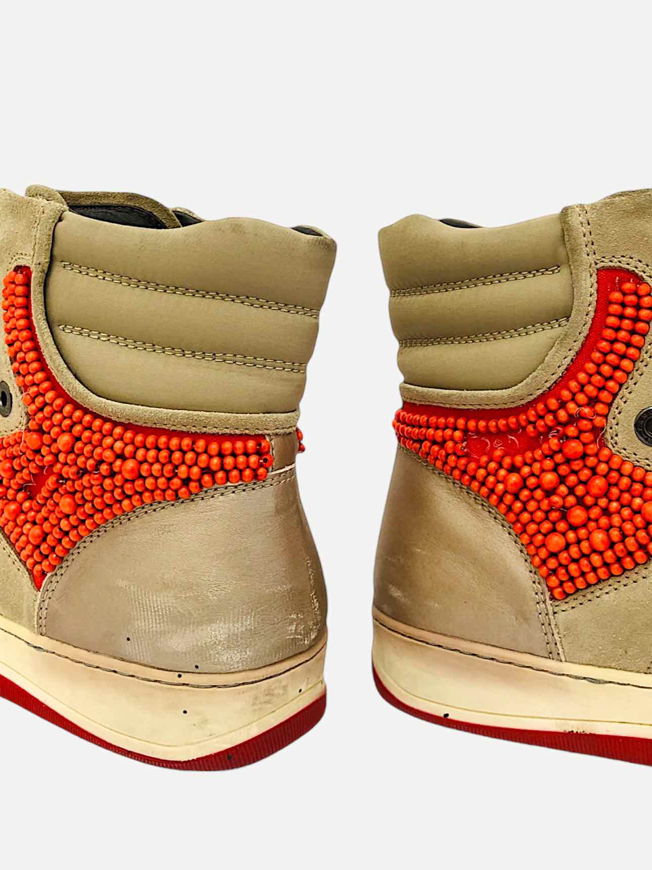 LANVIN Hand Beaded Beige & Orange Sneakers