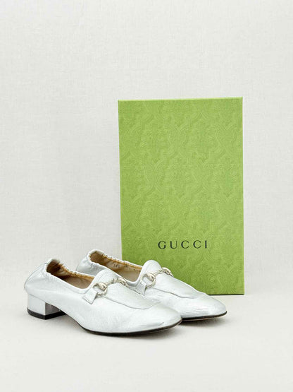 GUCCI Jordaan Silver Size EU 38.5 Loafers