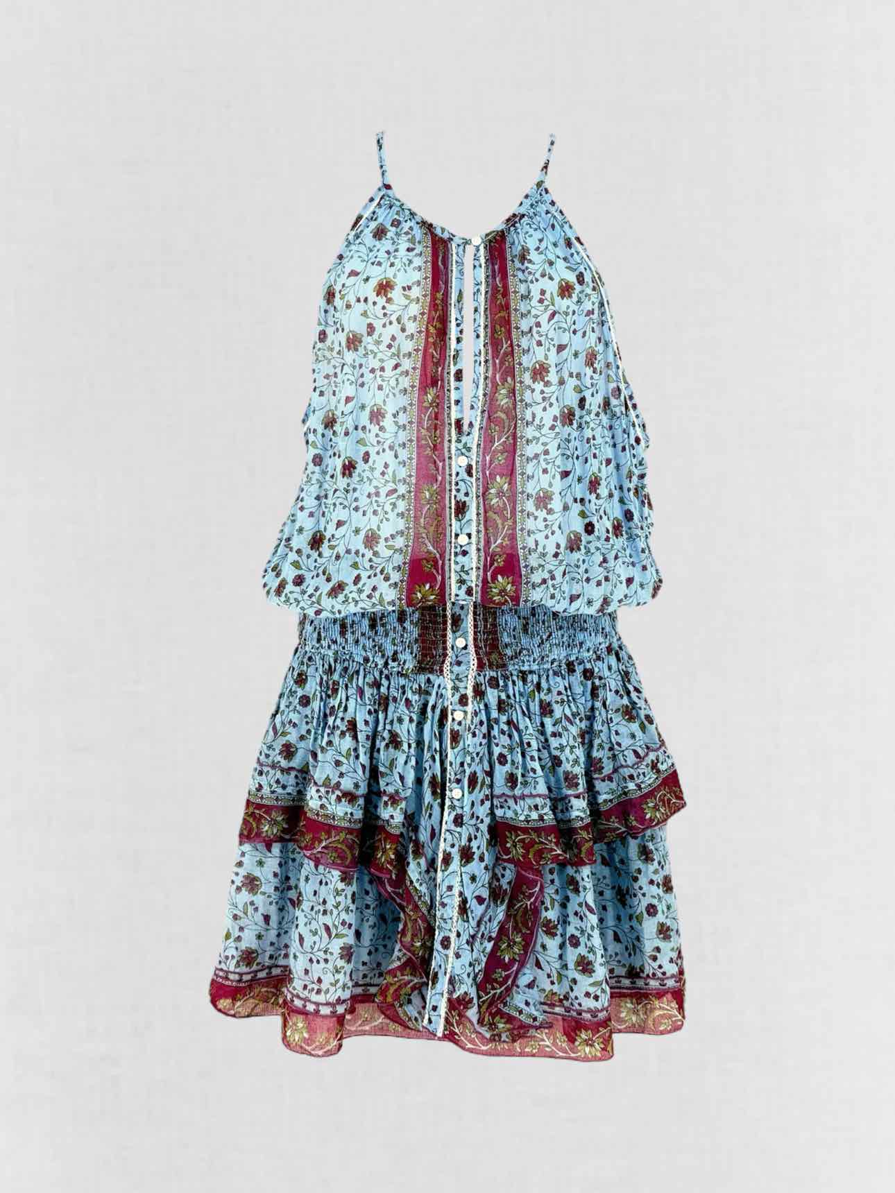 POUTTE ST BARTH Blue & Burgundy Size Large Short Dress