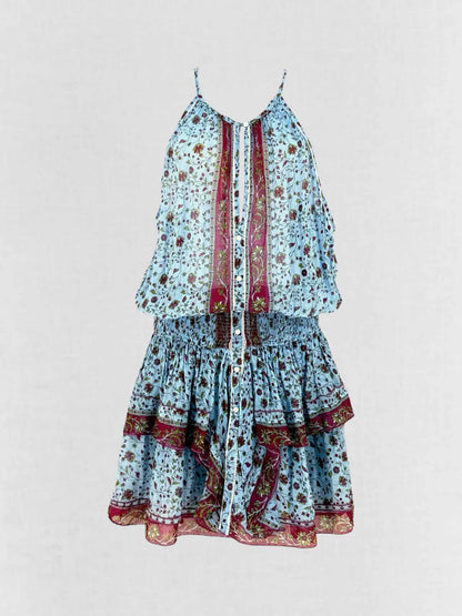 POUTTE ST BARTH Blue & Burgundy Size Large Short Dress