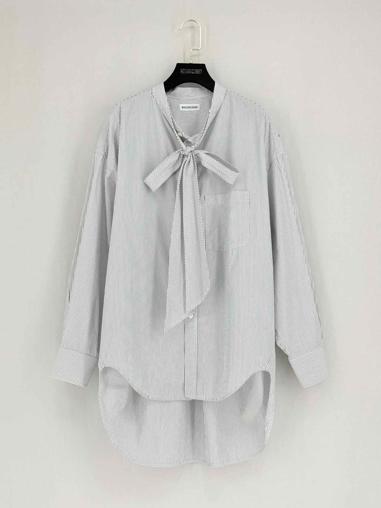 BALENCIAGA Black & White Striped Size US 0 Shirt