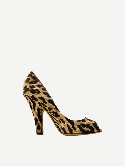 DOLCE & GABBANA Peep Toe Beige & Brown Leopard Pumps