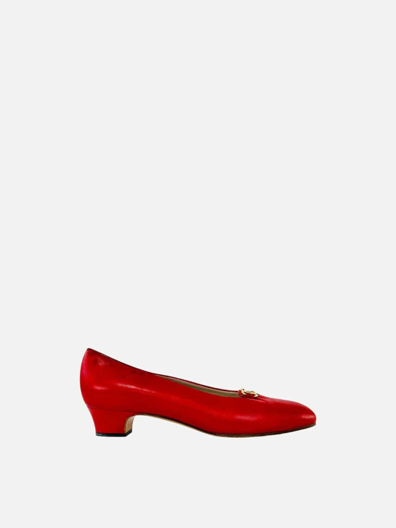 CHANEL Kitten Heel Red Pumps 38