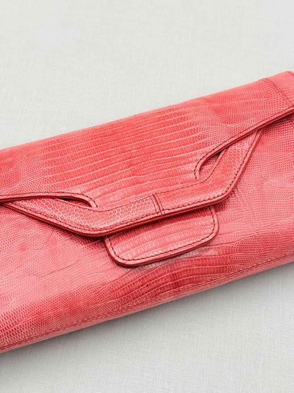 SERGIO ROSSI Coral Lizard Embossed Clutch