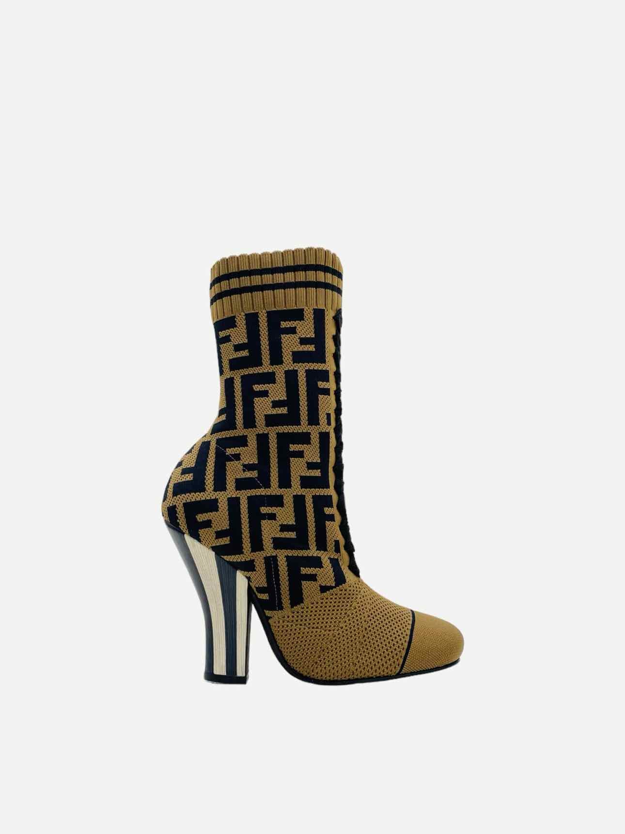 FENDI Sock-style mesh Brown & Black Ankle Boots 35