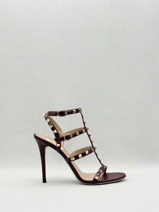VALENTINO Rockstud Burgundy Size EU 39 Heeled Sandals