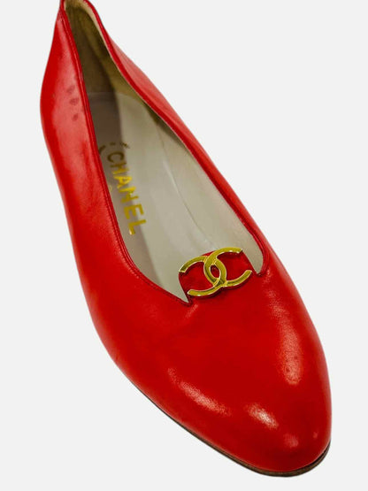 CHANEL Kitten Heel Red Pumps 38