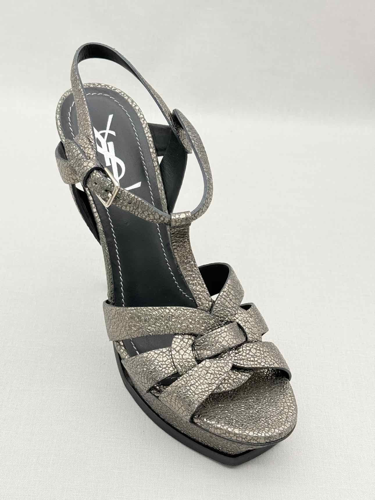 YSL Tribute Metallic Grey Size EU 40 Platform Sandals