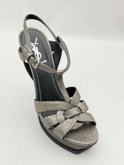 YSL Tribute Metallic Grey Size EU 40 Platform Sandals