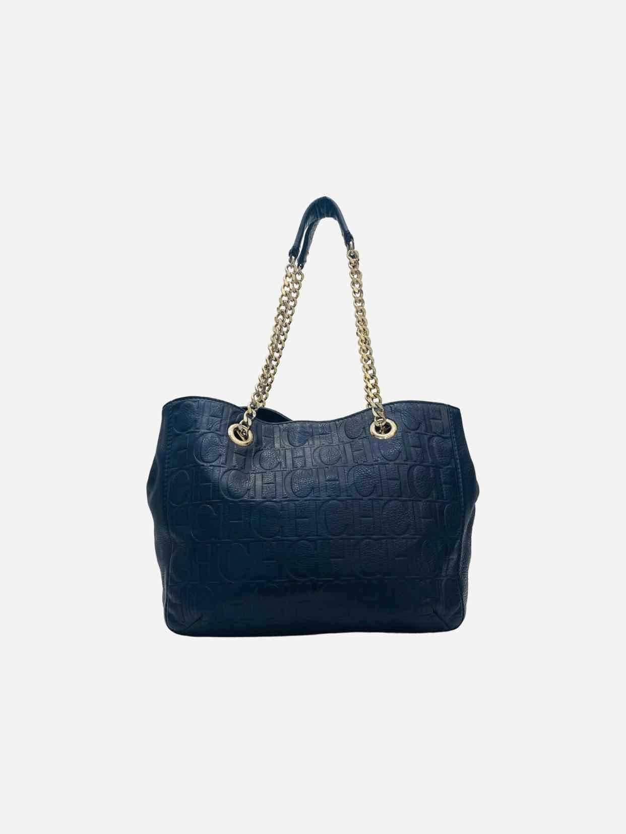 CAROLINA HERRERA Bow Navy Blue Logo Shoulder Bag