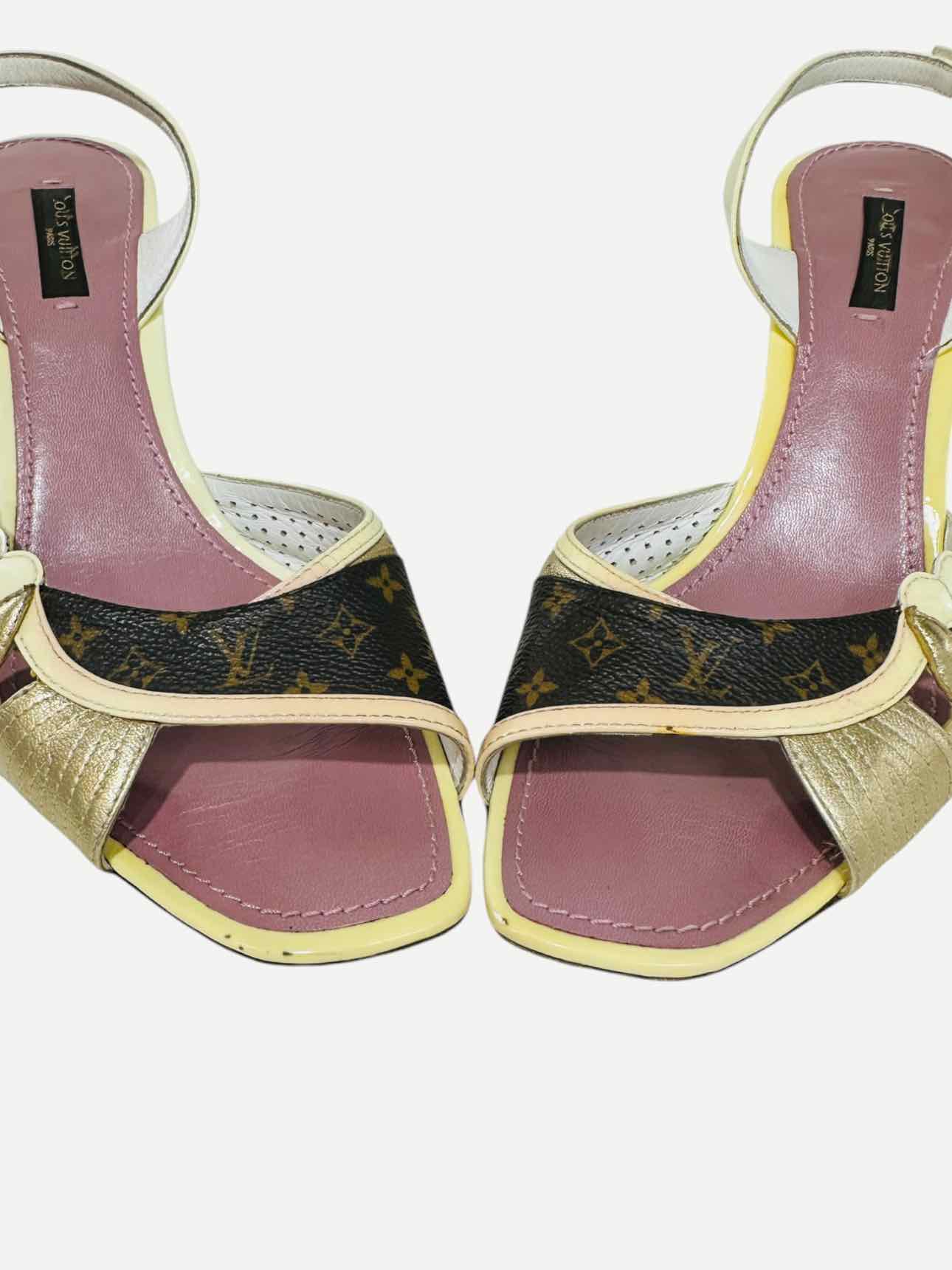 LOUIS VUITTON Monogram Gold & Brown Slingbacks 39