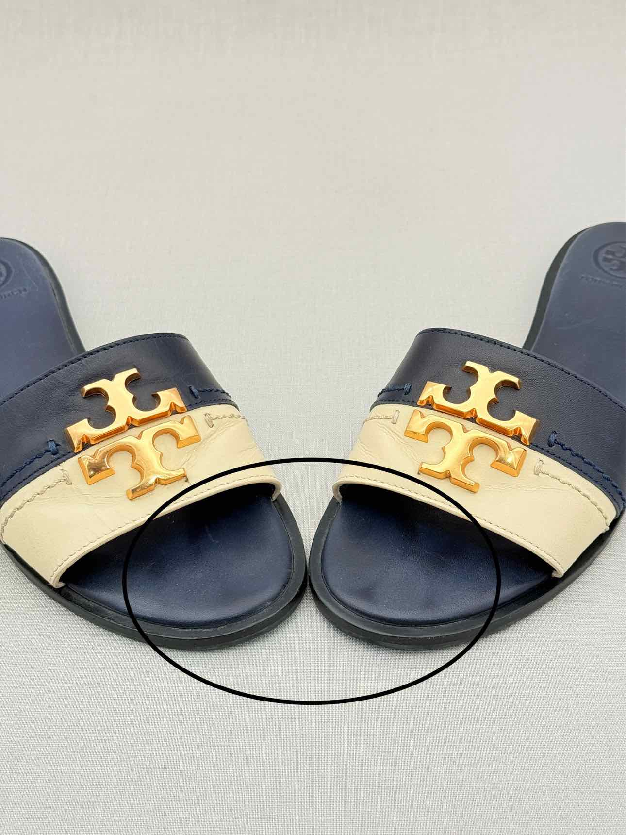 TORY BURCH Navy Blue & Beige Size EU 36 Flats