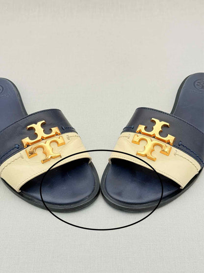 TORY BURCH Navy Blue & Beige Size EU 36 Flats
