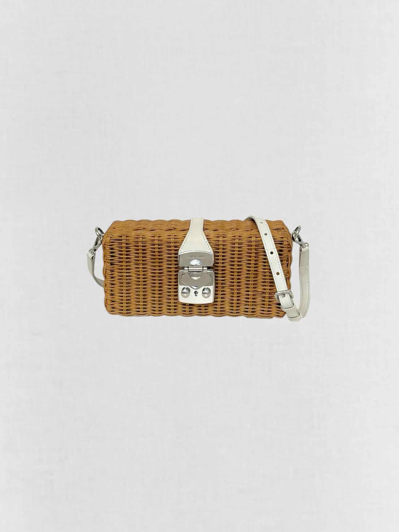 MIU MIU Midollino Brown w/ White Woven Clutch