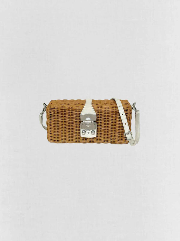 MIU MIU Midollino Brown w/ White Woven Clutch