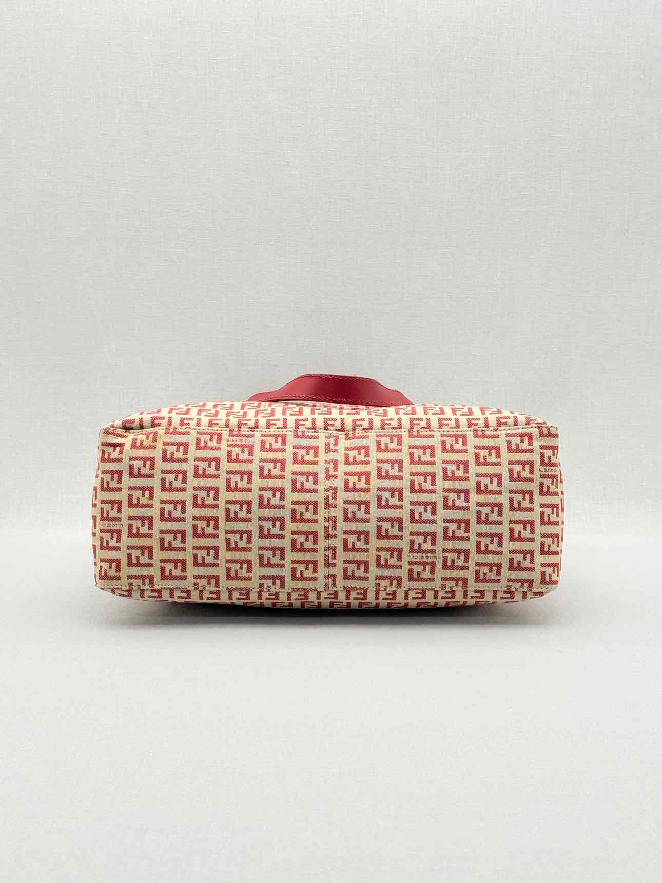 FENDI Shopping Cream & Burgundy Zucchino Tote Bag