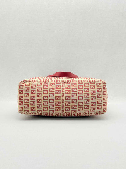 FENDI Shopping Cream & Burgundy Zucchino Tote Bag