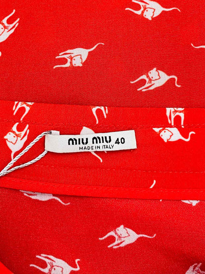 MIU MIU Red w/ White & Black Size US 4 Midi Skirt
