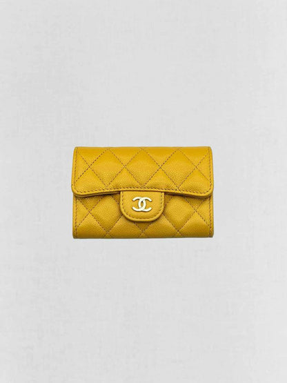 CHANEL Yellow Quilted Compact Wallet