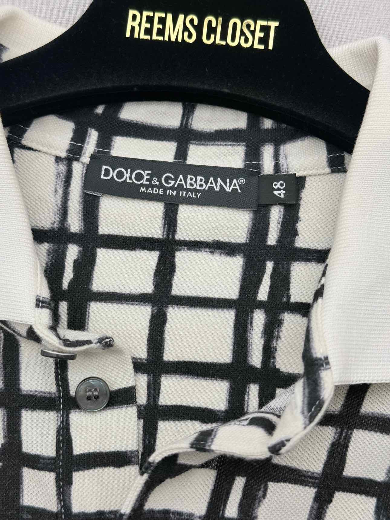 DOLCE & GABBANA White & Black Size 48 Polo Shirt