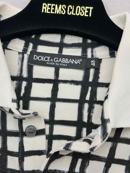 DOLCE & GABBANA White & Black Size 48 Polo Shirt